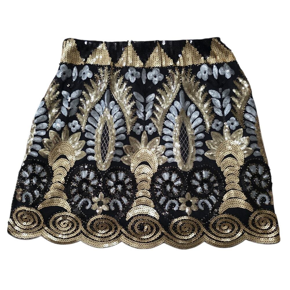 Main Strip Sequin Mini Skirt Gold Black Art Deco Party Glam Festival - Picture 3 of 9